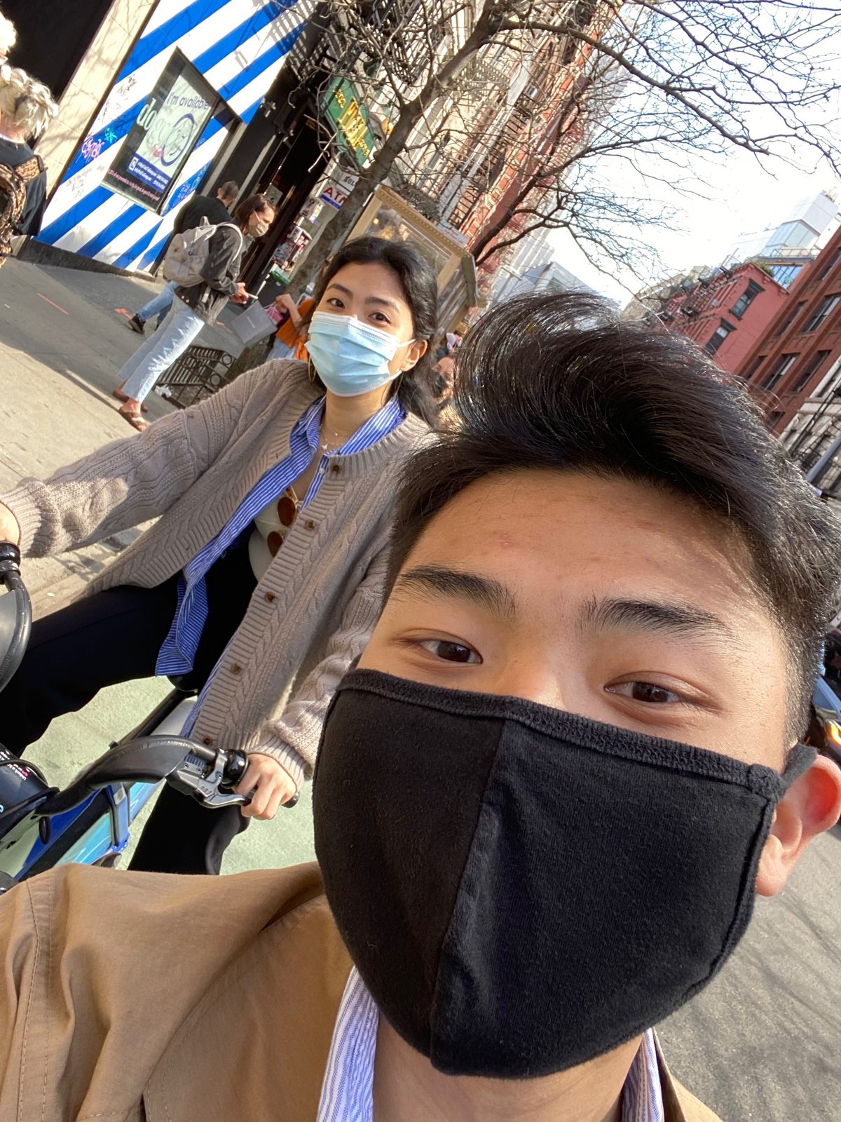 New York, masked up on Citi Bikes